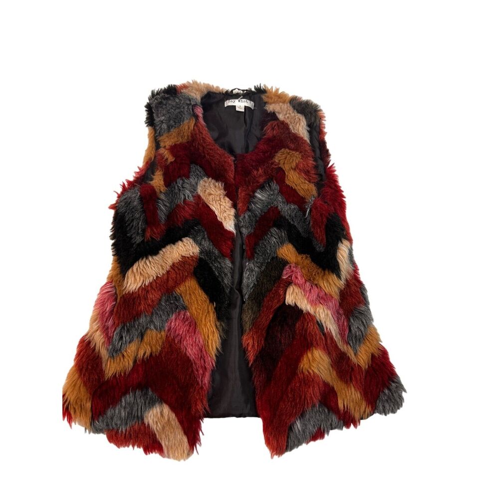 Womens Small Faux Fur Soho Vest Say What Colorful BoHo Vest